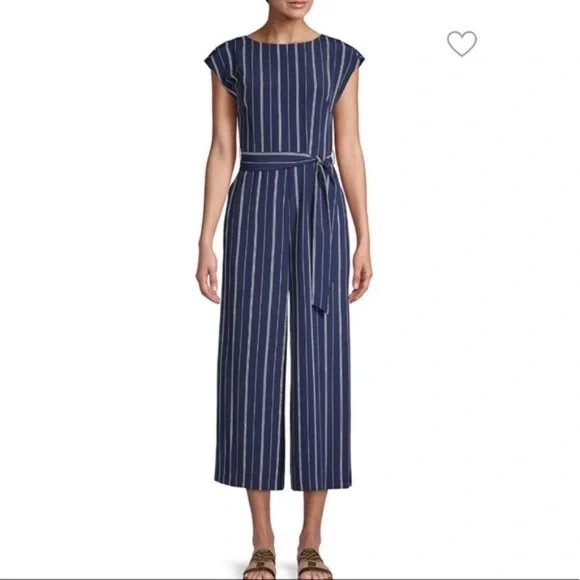 Karl Lagerfeld Navy Striped Jumpsuit w Pockets